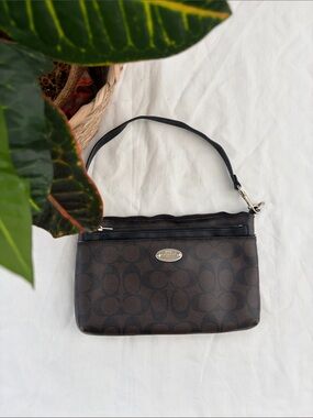 Coach Brown Signature Canvas Wristlet